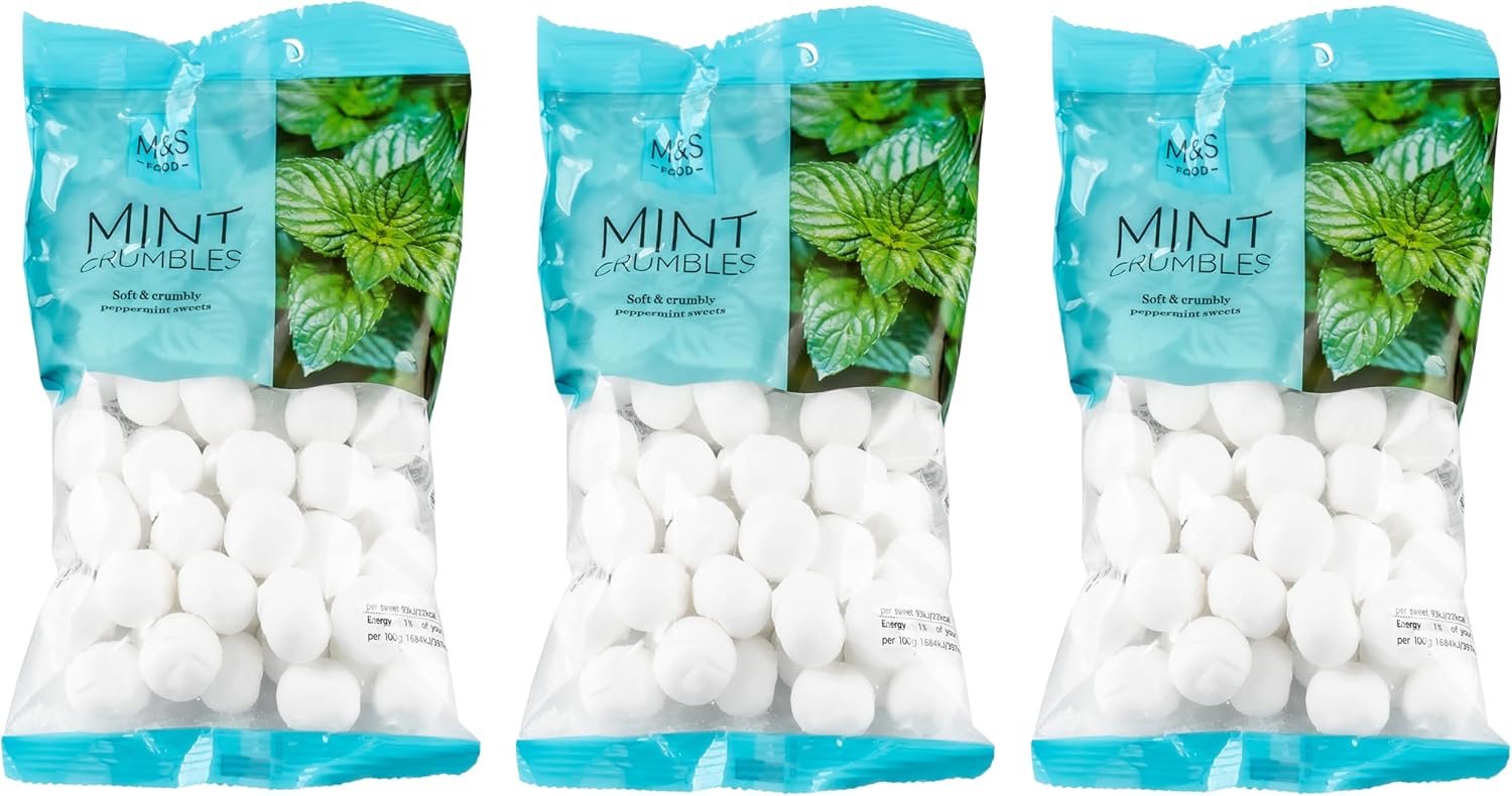M&S Mint Crumbles, Soft & Crumbly Peppermint Sweets, Vegetarian 3 x