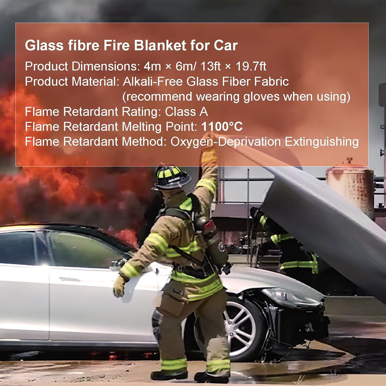 EV Car Fire Blanket, Large Fire Blankets for Electric & Gas Vehicles, 1100°C Emergency Fire Suppression Blanket, Survival Safe Blankets for EV Battery & Engine Fires (13×20ft)