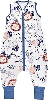 Chilsuessy Baby Sommerschlafsack mit Füßen 0.5 Tog Kleine Kinder Schlafsack mit Beinen Unwattiert 100% Baumwolle Schlafstrampler für Jungen und Mädchen, Dschungel Löwe, 80cm/Baby Höhe 90-100cm