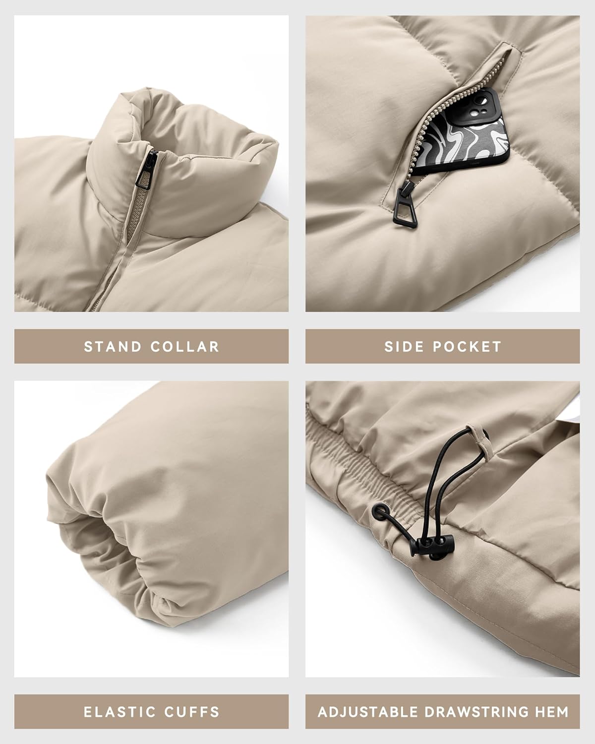 WHN Women Puffer Jacket Coat Winter Quilted Outerwear 2025 Trendy Long Sleeve Puffy Warm Casual Outfit - Image 5