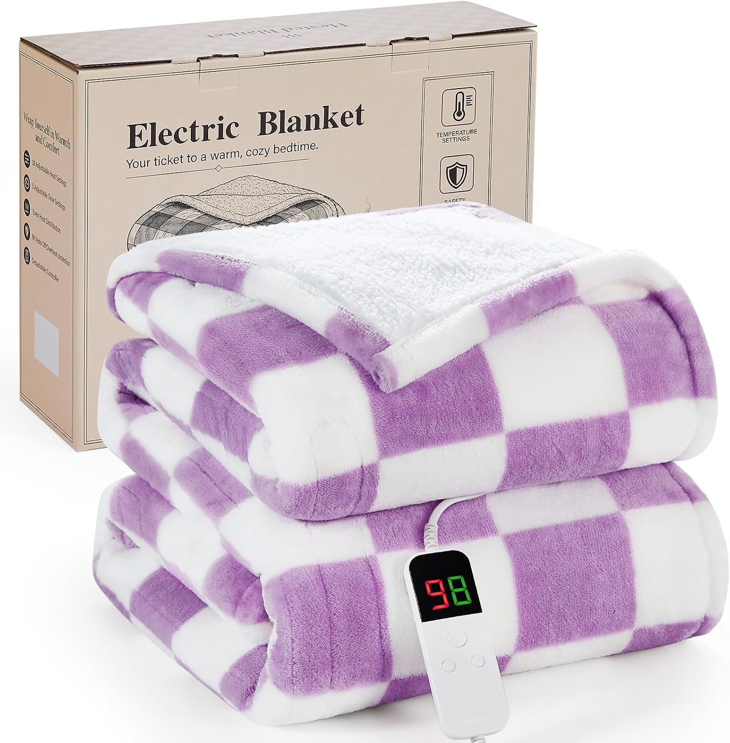 Light Purple Electric Blanket Heated Twin 62"X84", Heating Blanket Twin