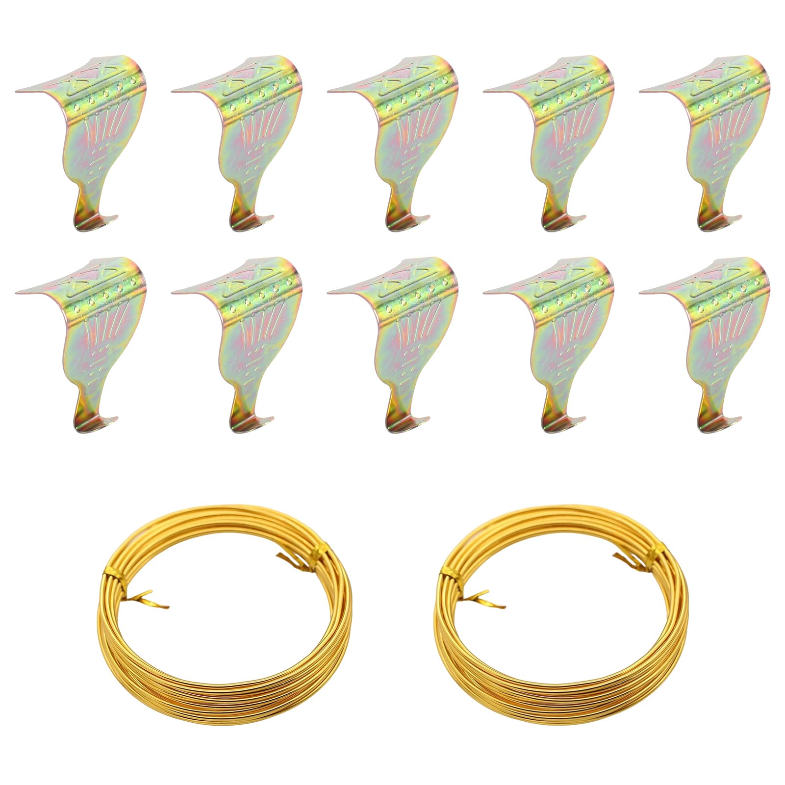 Xelmorant 10 Pcs Picture Rail Hooks and Wire, Picture Rail Hooks with 2 Rolls Brass Wires, Clothes Practical Gallery Heavy Duty Moulding Display Picture Rail Hangers