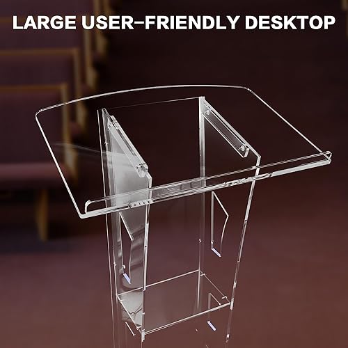 Miniatura 3 de Soporte de acrílico con luces, púlpitos transparentes de 43 pulgadas para iglesias con gran plataforma de lectura, podios de presentación
