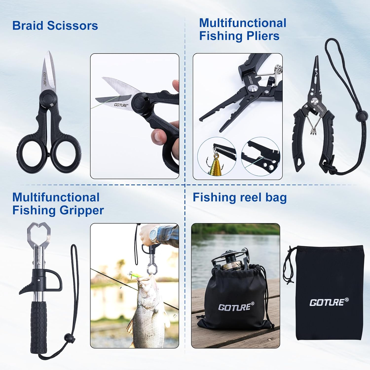 GOTURE Telescopic Fishing Rod and Reel Combos, Carbon Fiber Travel Fishing Pole, 9+1 BB Spinning Reel, Saltwater Freshwater Fishing Gear Kit with Braided Line, Lures, Carrier Bag for Bass Trout