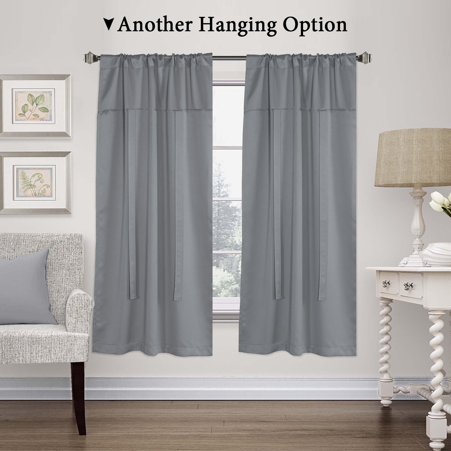 H.Versailtex Thermal Insulated Blackout Tie Up Curtains Adjustable Window Shades for Living Room, Rod Pocket 2-Pack, 42 x 63 Inch Long - Solid in Dove Gray
