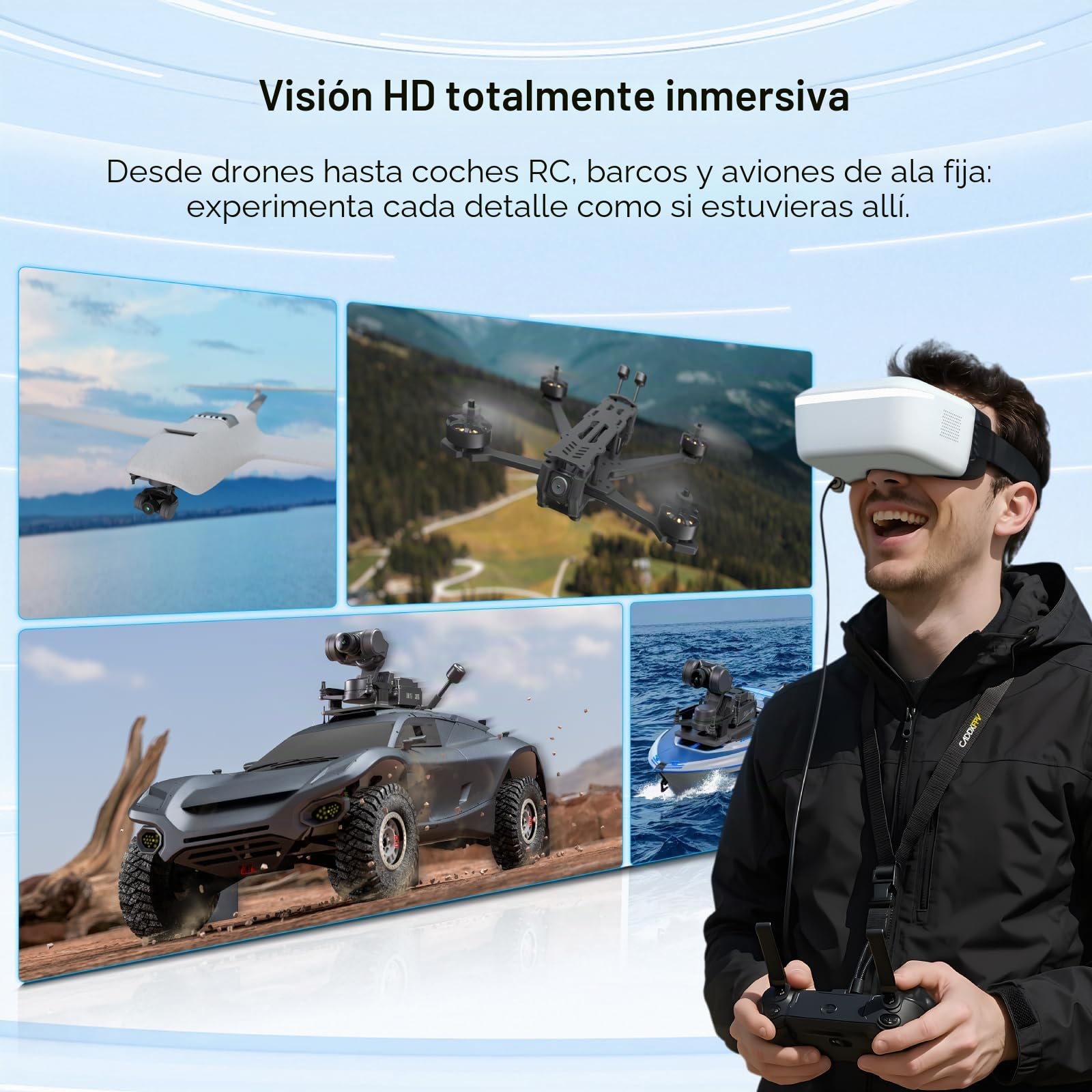 CADDXFPV Walksnail Avatar HD FPV Gafas L - Pantalla de 1080p de 4.5 pulgadas, seguimiento de cabeza, experiencia de vuelo inmersiva, señal PPM, ranura Micro SD, personalización de lentes, compatible
