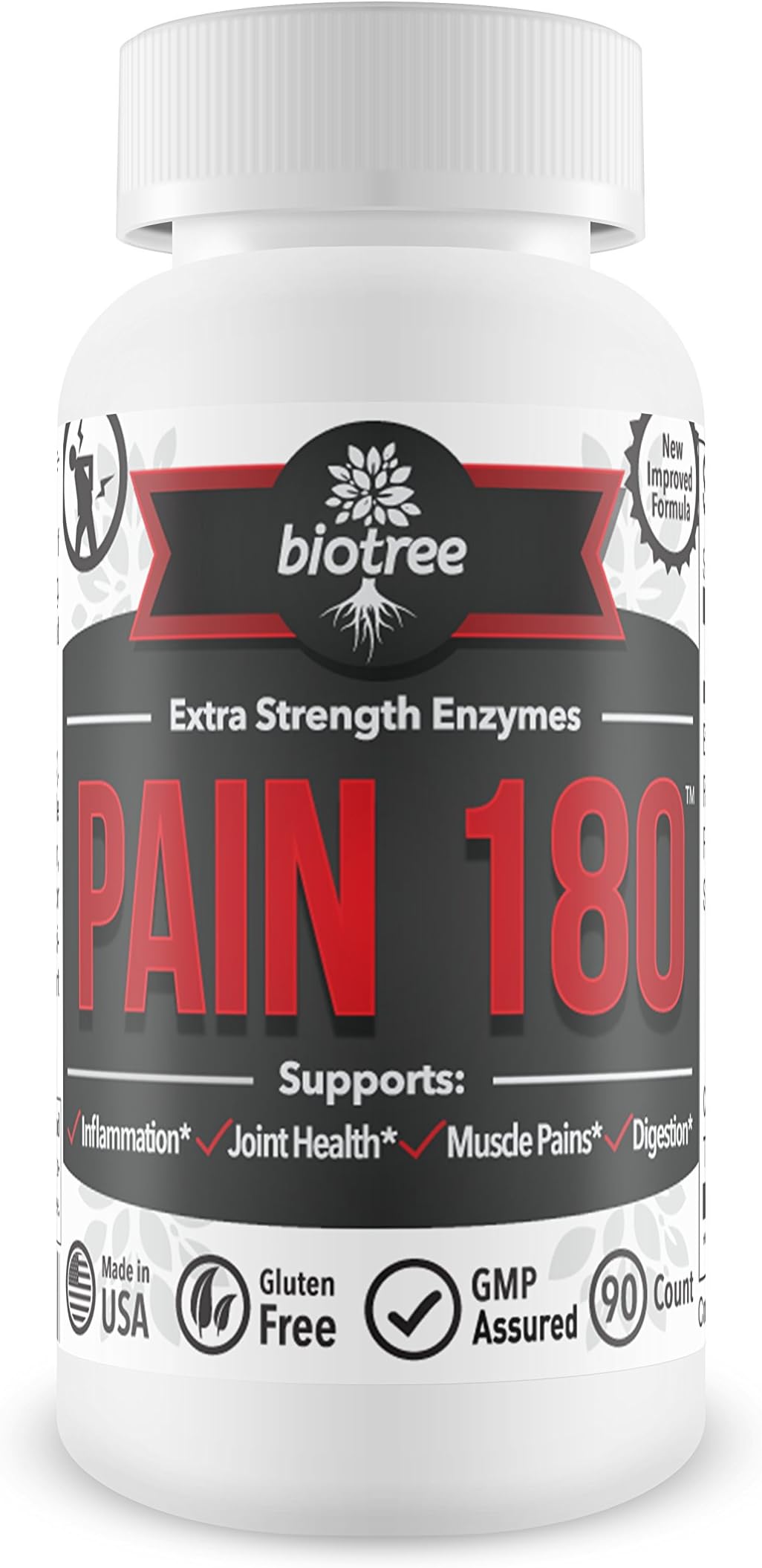 BioTree LabsPain 180 - Pack of 90, Extra Strength Joint Pain & Digestive Enzymes | Supports Inflammation, Joint Health, Muscle Pains & Digestion | Includes Natural Papain (Papaya) & Bromelain