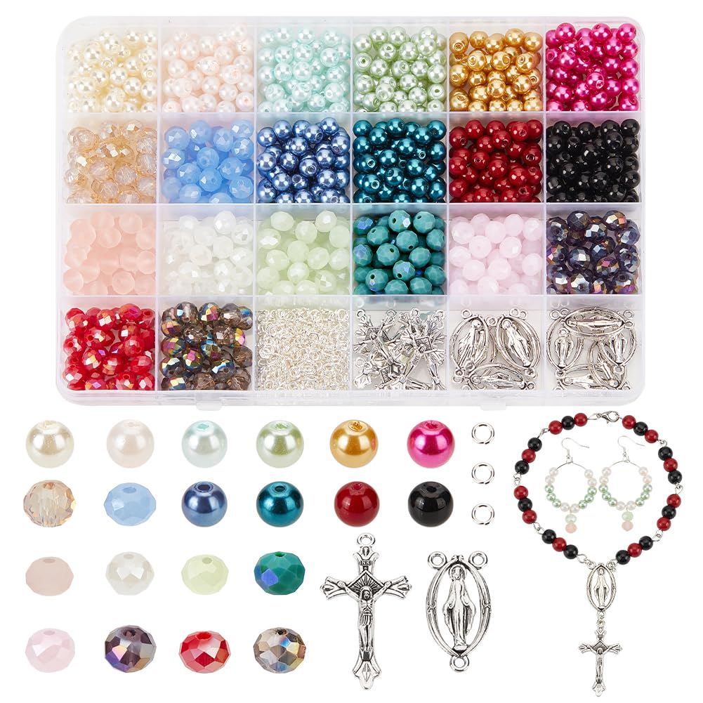 NBEADS Rosary Making Kit 1120 Pcs Necklace Making Set Rosary Prayer Making Supplies Necklace Set Cross Beads Kit for Rosary Easter Bracelet Necklace Jewelry Making