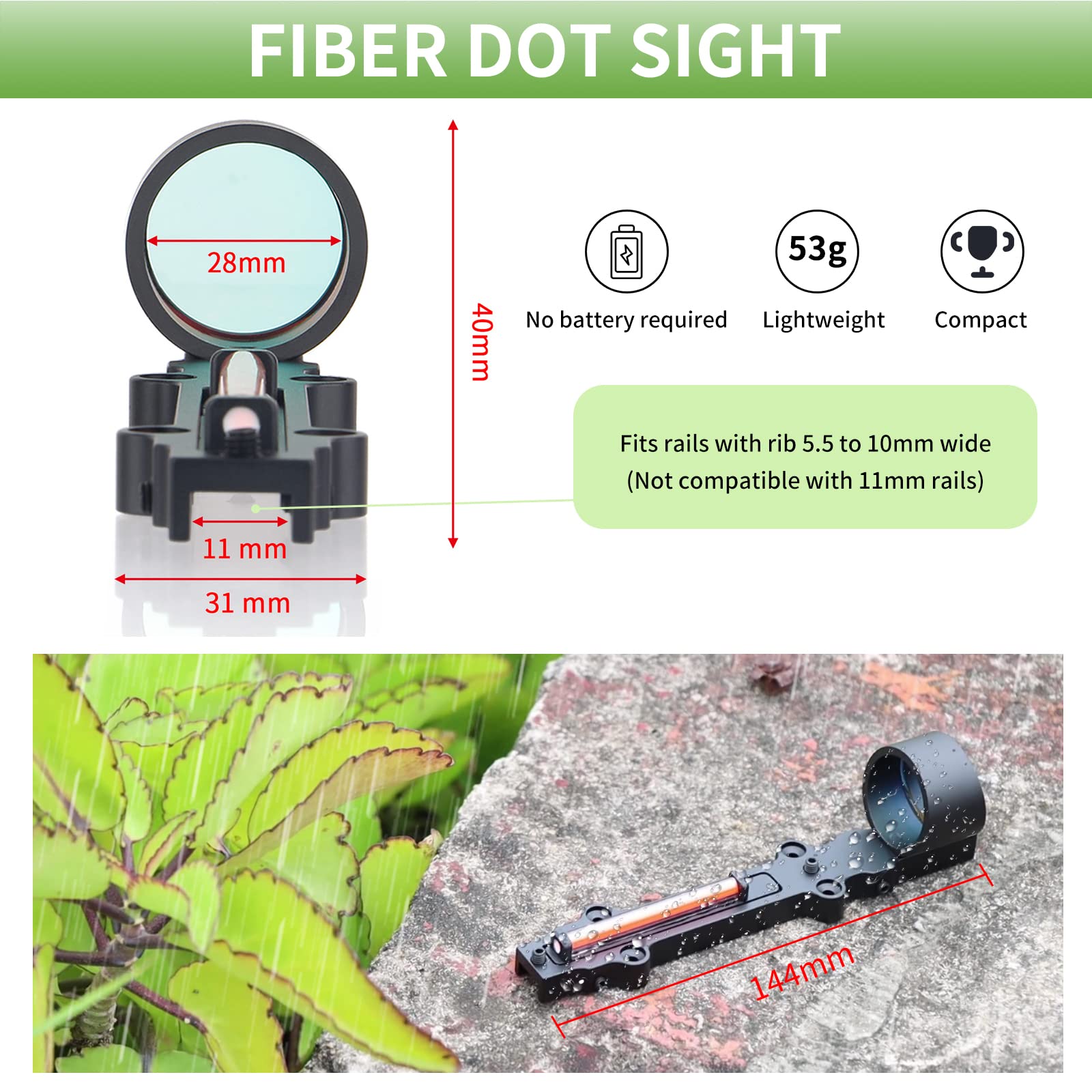 Rosso/Verde Dot Sight Lightweight 1X28mm Riflettore ottico tattico di caccia all'aperto rosso/verde Dot Tactical Fiber Optical Fiber Optical 3MOA (roja)