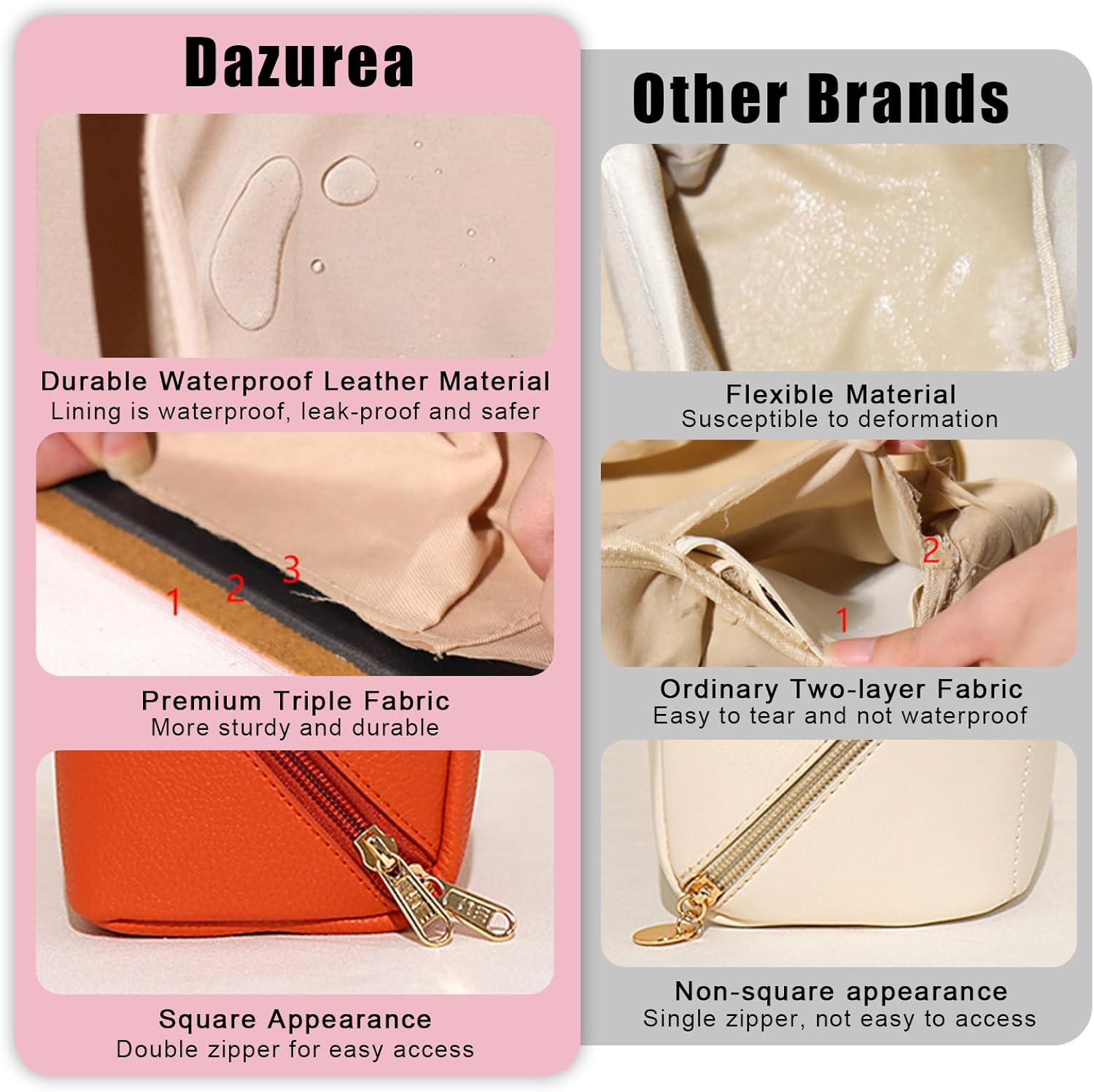 Personalized Travel Makeup Bag, Customized Large Capacity Cosmetic Bag with Printed Name Initials, PU Leather Toiletry Bag for Women, Wide Open Portable Pouch with Divider and Handle, Mothers Day Gift - Image 3