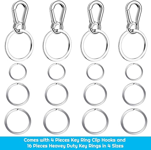 Miniatura 2 de Cridoz - Clip para llavero con llavero 4 ganchos para llavero con 16 llaveros para llaves de automóvil etiqueta de perro y llavero tamaños surtidos