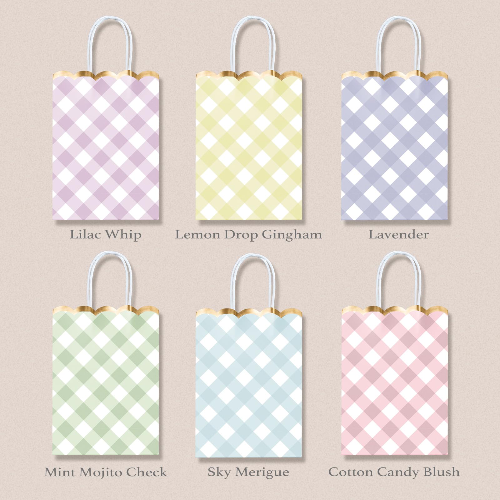 Small Gift Bags with Handles, 12-Pack Paper Party Favor Goodie Bags, 5.82 x 3.54 x 8.18 Inches, 6 Designs in Picnic Daydream, Ideal for Easter, Birthdays, Baby Showers, and Christmas Parties