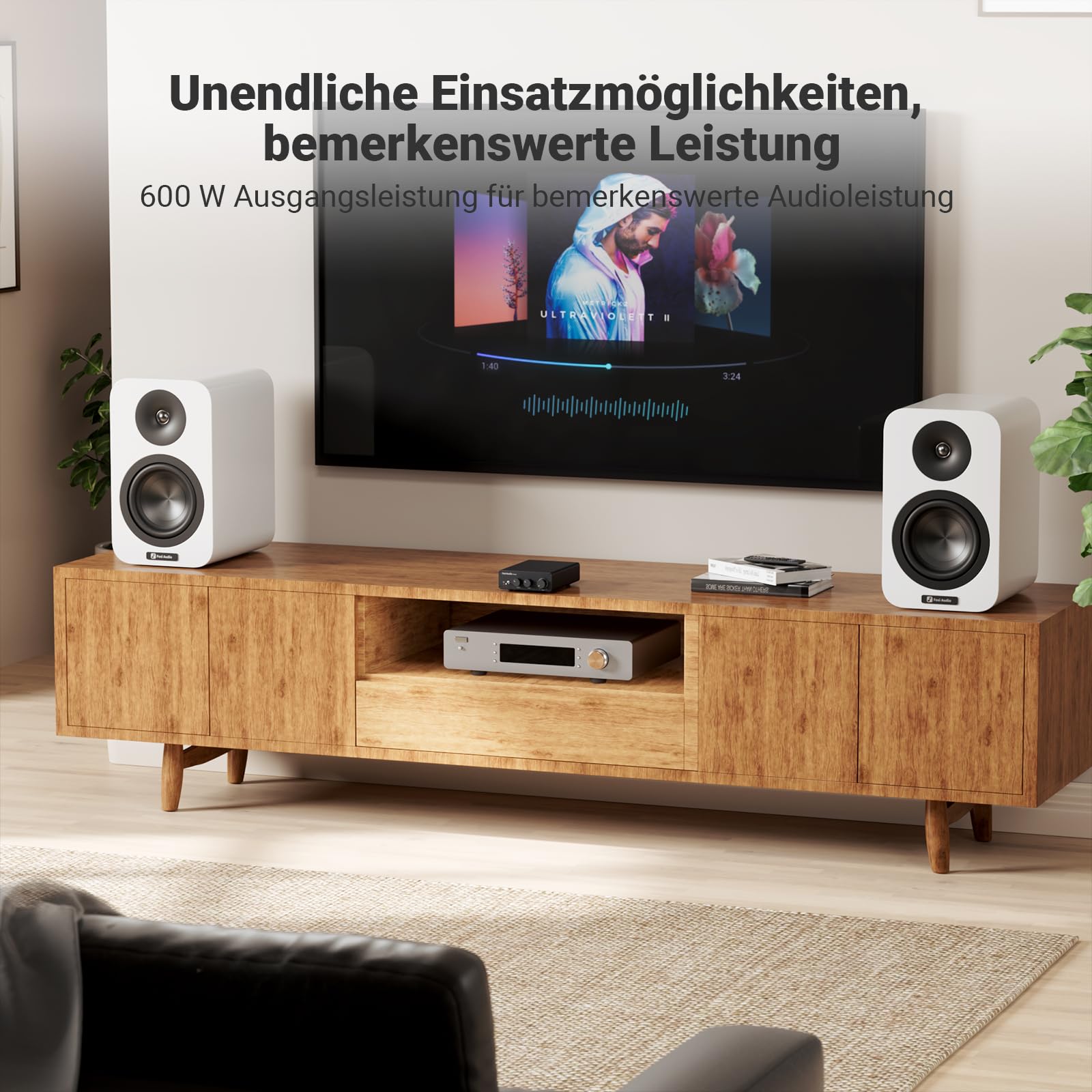 Fosi Audio TB10D 600 Watt TPA3255 Mini Verstärker HiFi Stereo Klasse D Verstärker Integrierter digitaler 2 Kanal Audioempfänger für Passive Heimlautsprecher mit Höhen- und Bassregelung