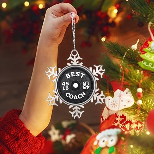 Vista 59 de Plato de pesas con barra para amantes del fitness, adornos de Navidad 2022, adornos de copo de nieve, decoraciones de Navidad para árbol, novedad