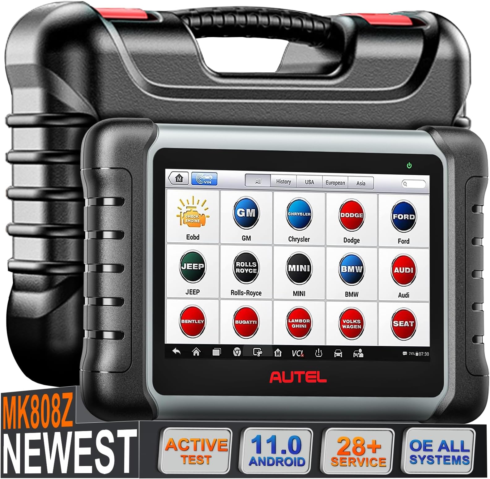 Autel Scanner MaxiCOM MK808Z: 2026 OE All System OBD2 Scanner & Bidirectional Tool–3000+ Active Tests, 28+ Service, Smart Auto V-in, FCA Auto Auth, 10X Faster, Work as MK808S MX808S MX900 & BT, OS 11
