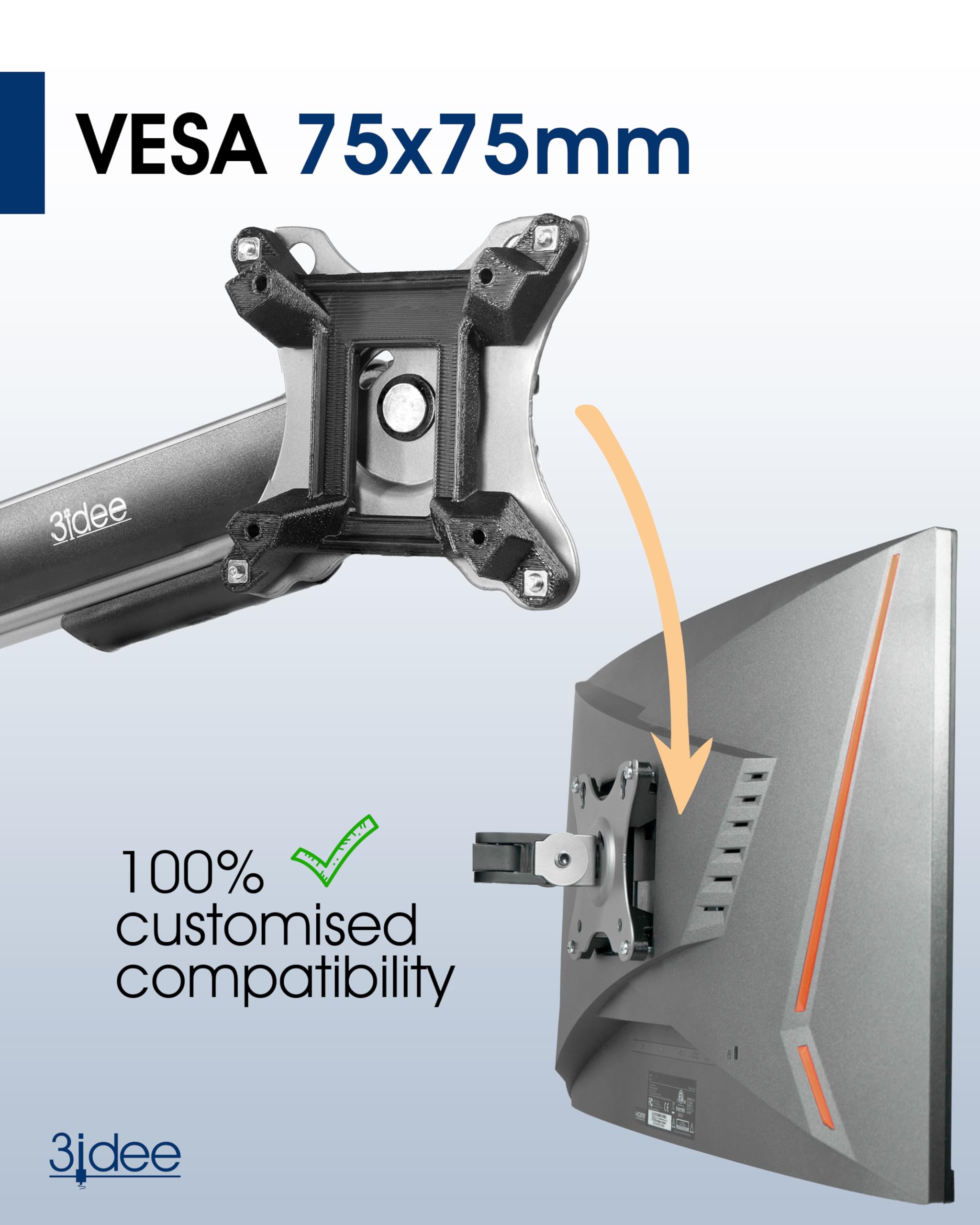 3IDEE Adapter VESA do monitora MSI Optix (MAG240VC, MAG24C, MAG270CR, MAG270VC, MAG271VCR, MAG27C, MAG27CQ) - uchwyt MSI VESA 100 x 100 mm - łatwe zawieszenie monitora