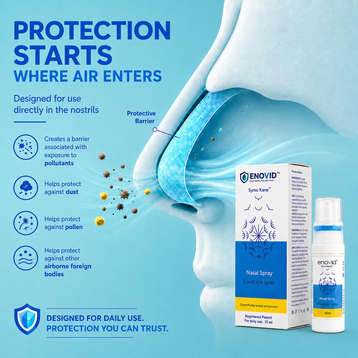 Enovid@ Daily Protection You Trust, Natural and Revolutionary Protection Nasal Spray - 0.845 fl oz, Great for Daily use Travel Size Spray, Chemical Free, Cruelty-Free - Pack of 1 — Amazon image 7