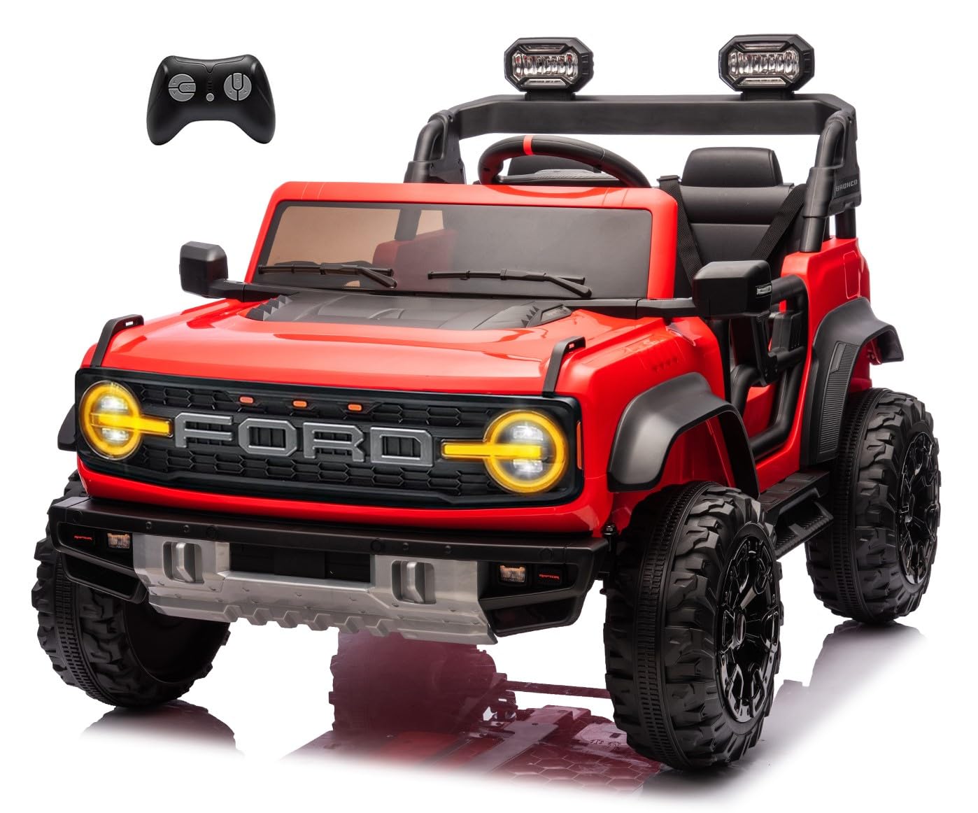 Ford Bronco Raptor 24V Maxi Fuoristrada 2 Posti Auto Macchina Elettrica per Bambini Telecomando Luci a Led Bluetooth Ammortizzatori Carico Massimo 60 Kg (Rosso)