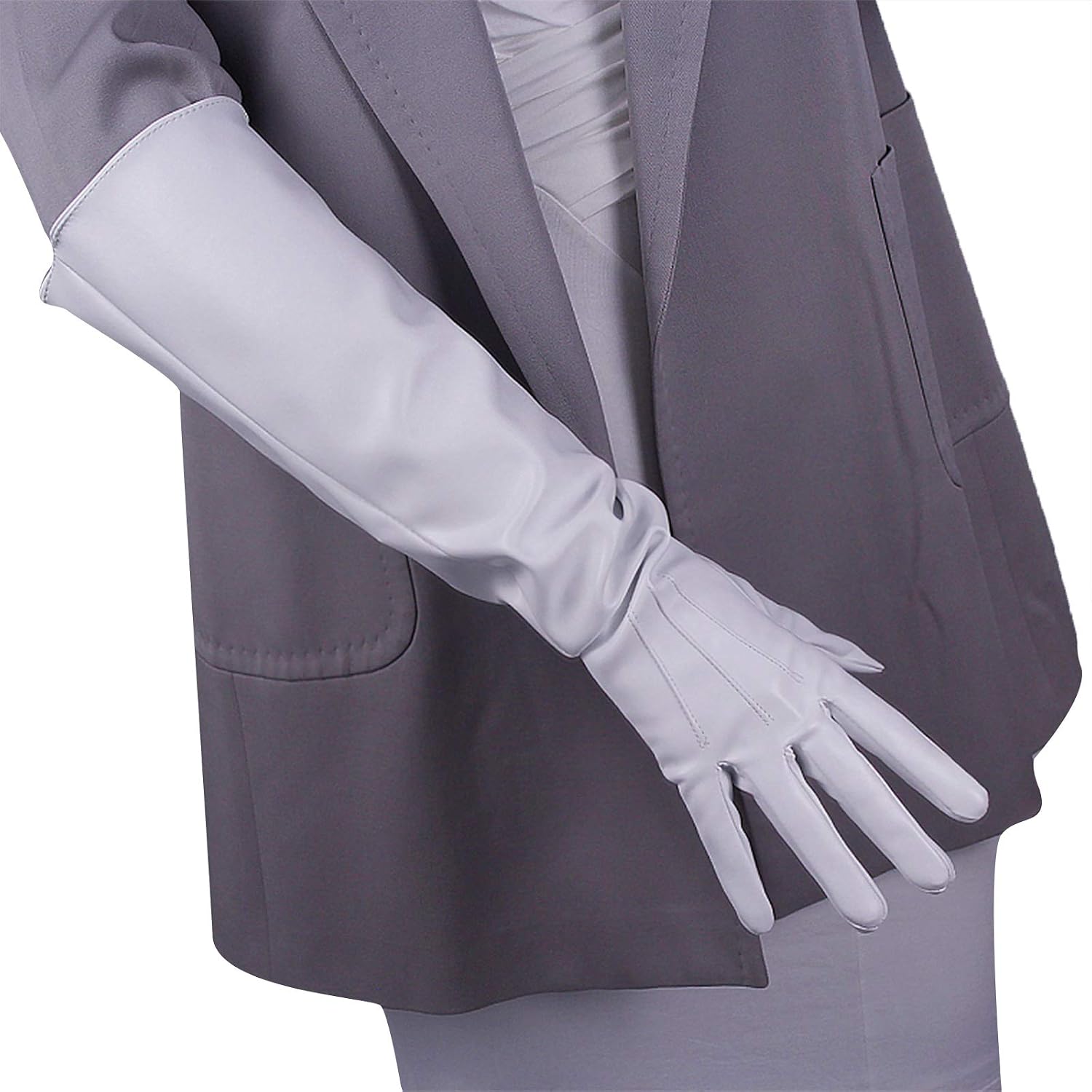 DooWay Unisex PUFF GLOVES Black 50cm Elbow Long Balloon Large Wide Sleeves Faux Leather for Cosplay Costume Dancing Party