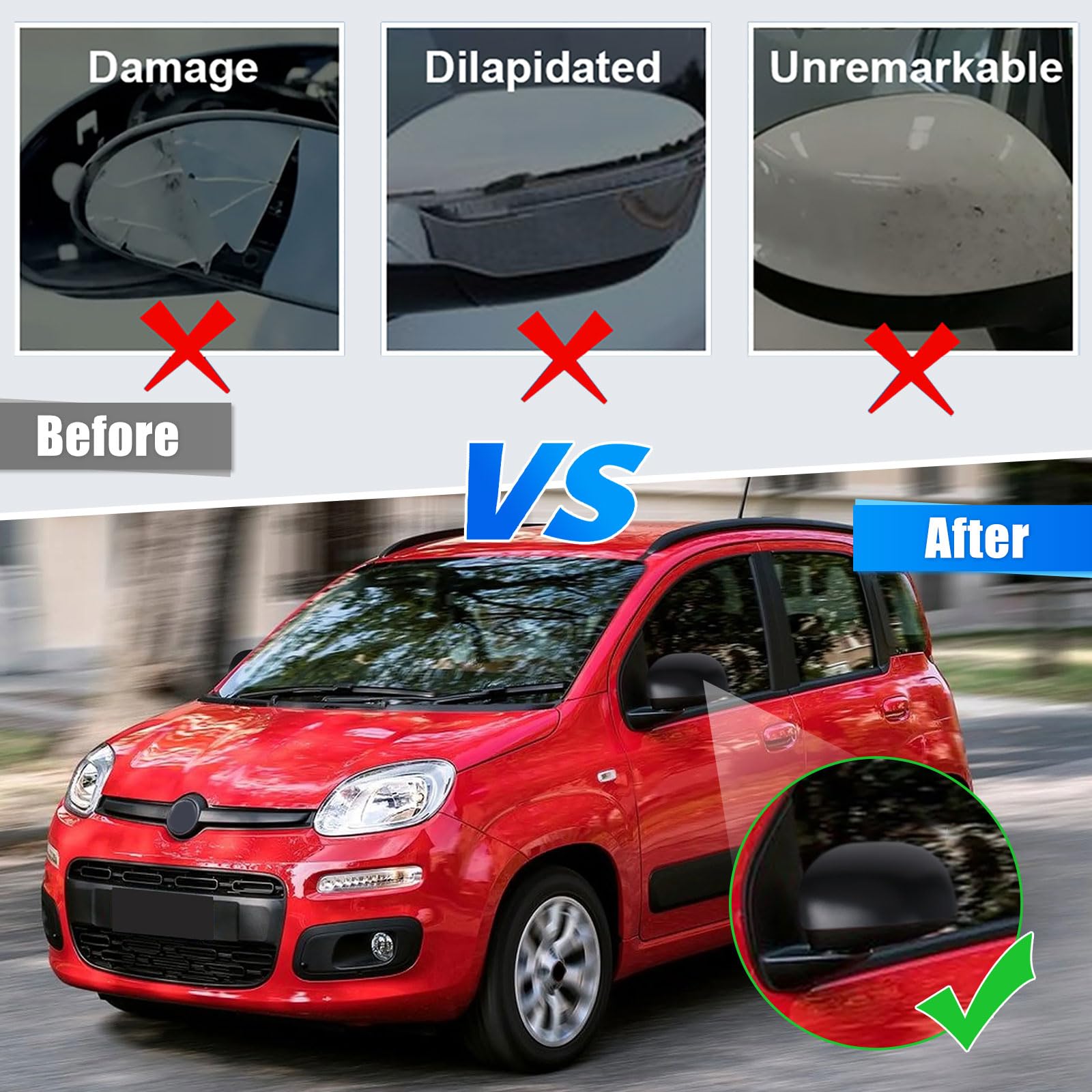 Außenspiegel Abdeckung Für Fiat 500 2016-2025 - Rote Spiegelkappen Exterieur