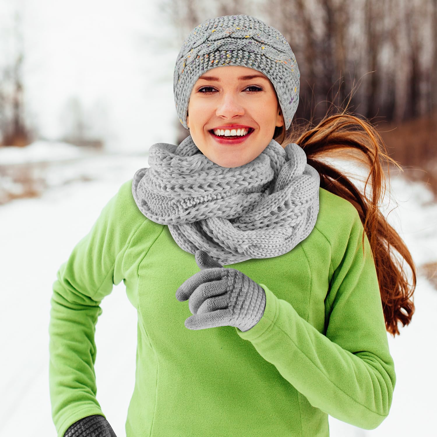 Schal, Stirnband & Handschuh-Sets für Damen, Loop Schal Damen,Warme Verdicken Stirnband Mädchen Winter,Touchscreen Handschuhe Damen Winterschal Kombi Ohrenwärmer Set Damen Geschenk Winterzubehör