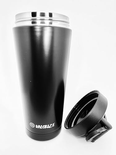 VALORIZE - Botella agitadora de acero inoxidable de 24 onzas, botella de agua aislada, mezclador de proteínas, botella mezcladora de tapa giratoria