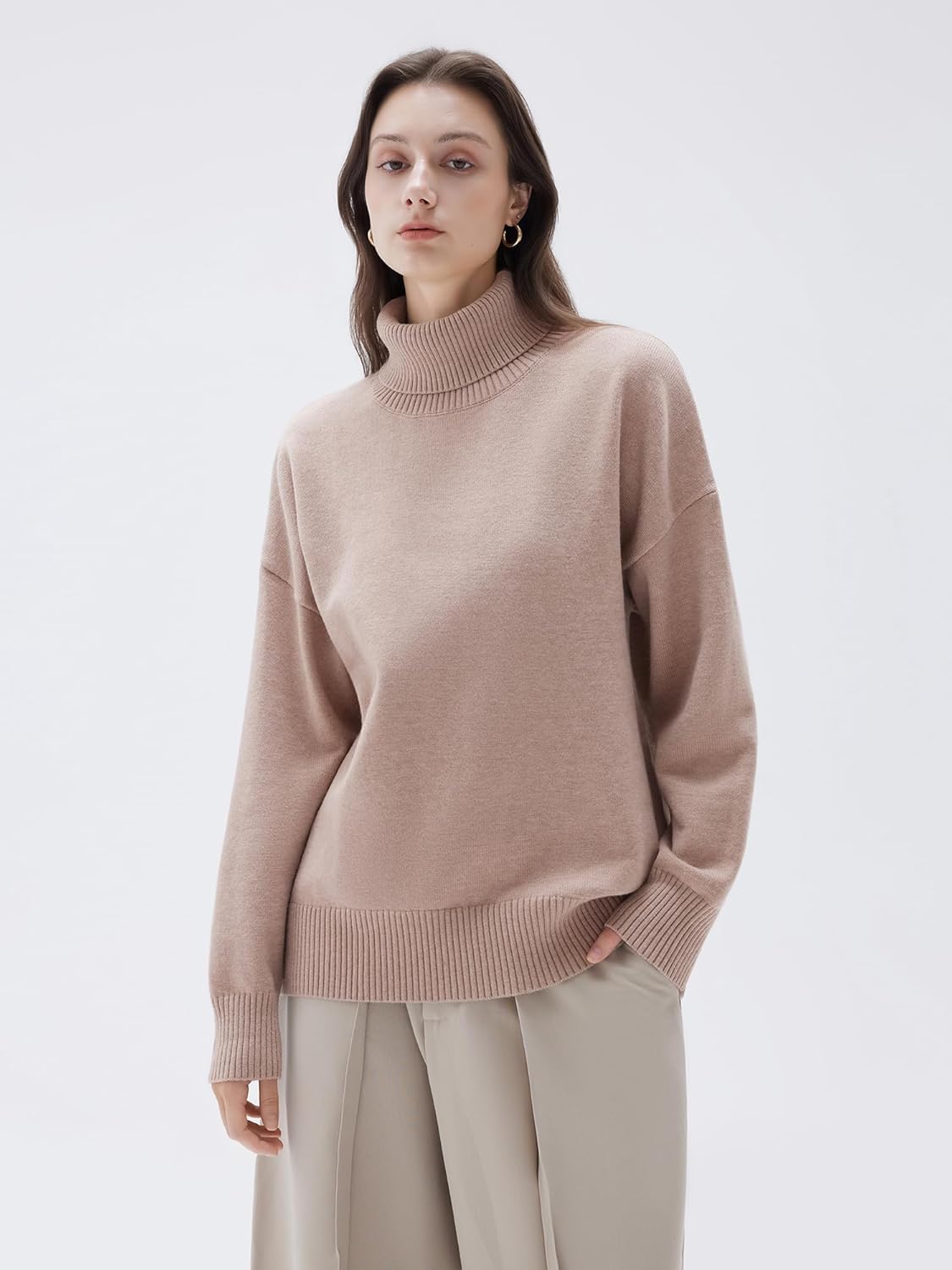 SUUKSESS Women Cashmere Blend Oversized Turtleneck Pullover Sweater Long Sleeve Knit Jumper Tops - Image 2