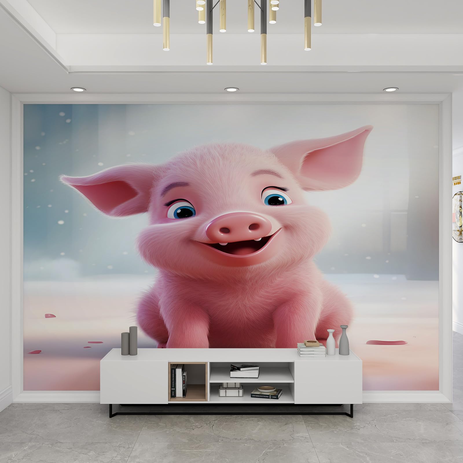 Papier peint rose cochon pour chambre d'enfant | Grand décor mural 450x305 cm