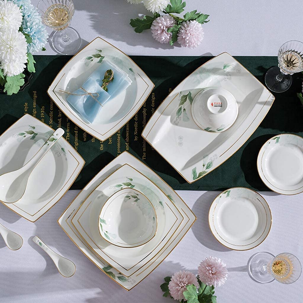 H3TF5J Ceramiczny zestaw zastawy stołowej, 50-częściowy zestaw porcelanowy, ręcznie pomalowane zastawa stołowa, wielofunkcyjna zastawa stołowa gospodarstwa domowego, Proces kolorów o wysokiej