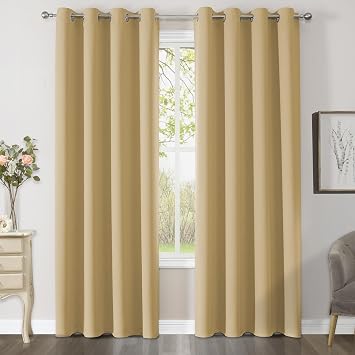 CUCRAF Blackout Curtains for Bedroom & Living Room,Beige Thermal Curtains,114 Inch Drop,2 Panels, Eyelet, Soundproof Room Dividers W55 x L114