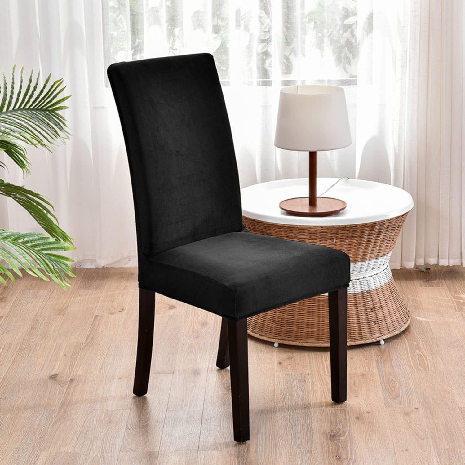 NMVAWIPT Luxury Velvet Dining Room Chair Covers, Stretchable Slipcovers With Elastic Band, 2 Pack Universal Fit(1#)