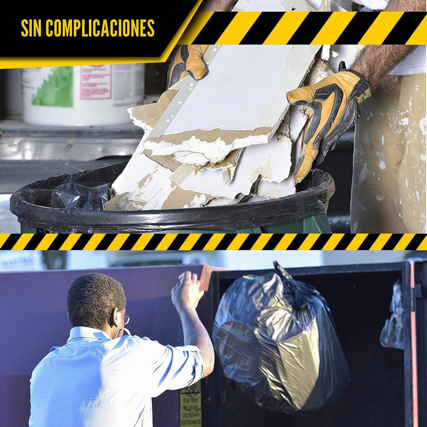 Ultrasac Bolsas para contratistas resistentes (paquete de 50 lazos), 42 galones, 32.7 x 47 pulgadas, bolsas de basura industriales grandes negras de 3 mil de grosor para construcción y uso comercial
