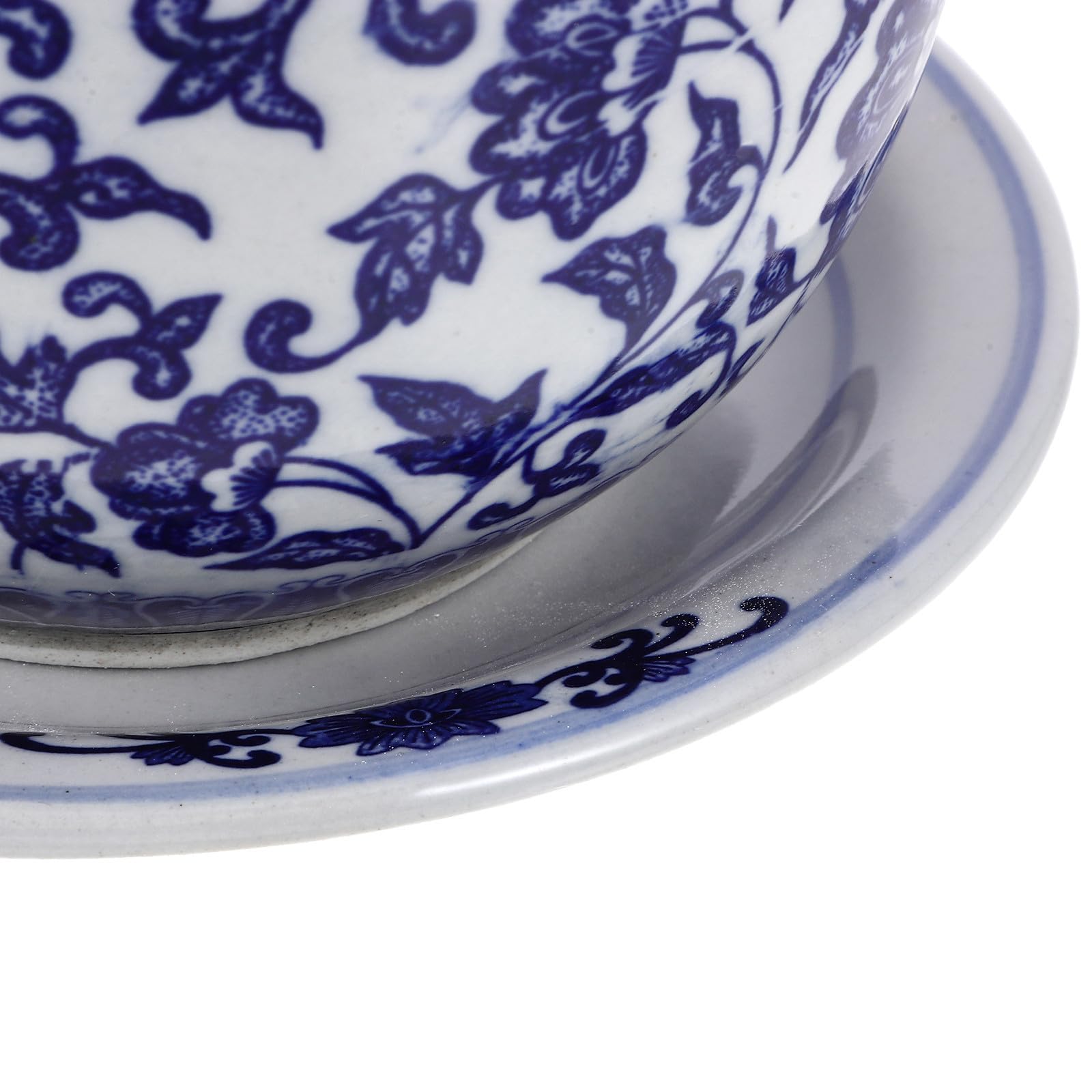 Set 1 Vaso in Ceramica con Motivo Blu Classico, con Vassoio Incluso, Vaso Decorativo per Bonsai e Piante Grasse da Interno da Esterno