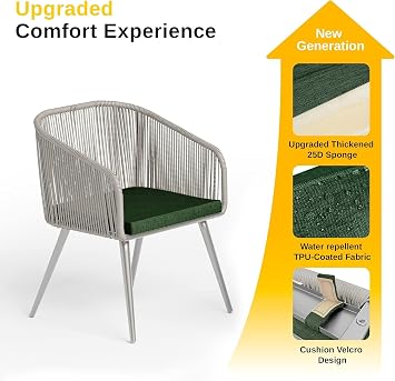 East Oak 3-Piece Patio Bistro Set, Patio Conversation Set with 2 Wide Ergonomic Chairs, Cushions & Glass Top Side Table, Outdoor All-Weather Wicker Furniture for Porch, Upgrade Ivory & Jungle Green