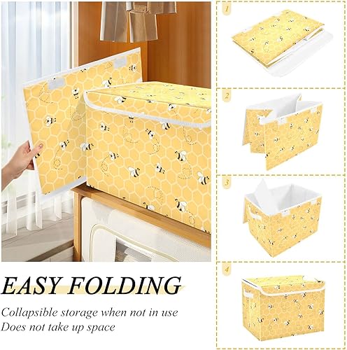 Miniatura 5 de DOMIKING Yellow Bees Honey - Contenedor de almacenamiento grande con tapa plegable con asas contenedor organizador para cuarto de bebé cajones