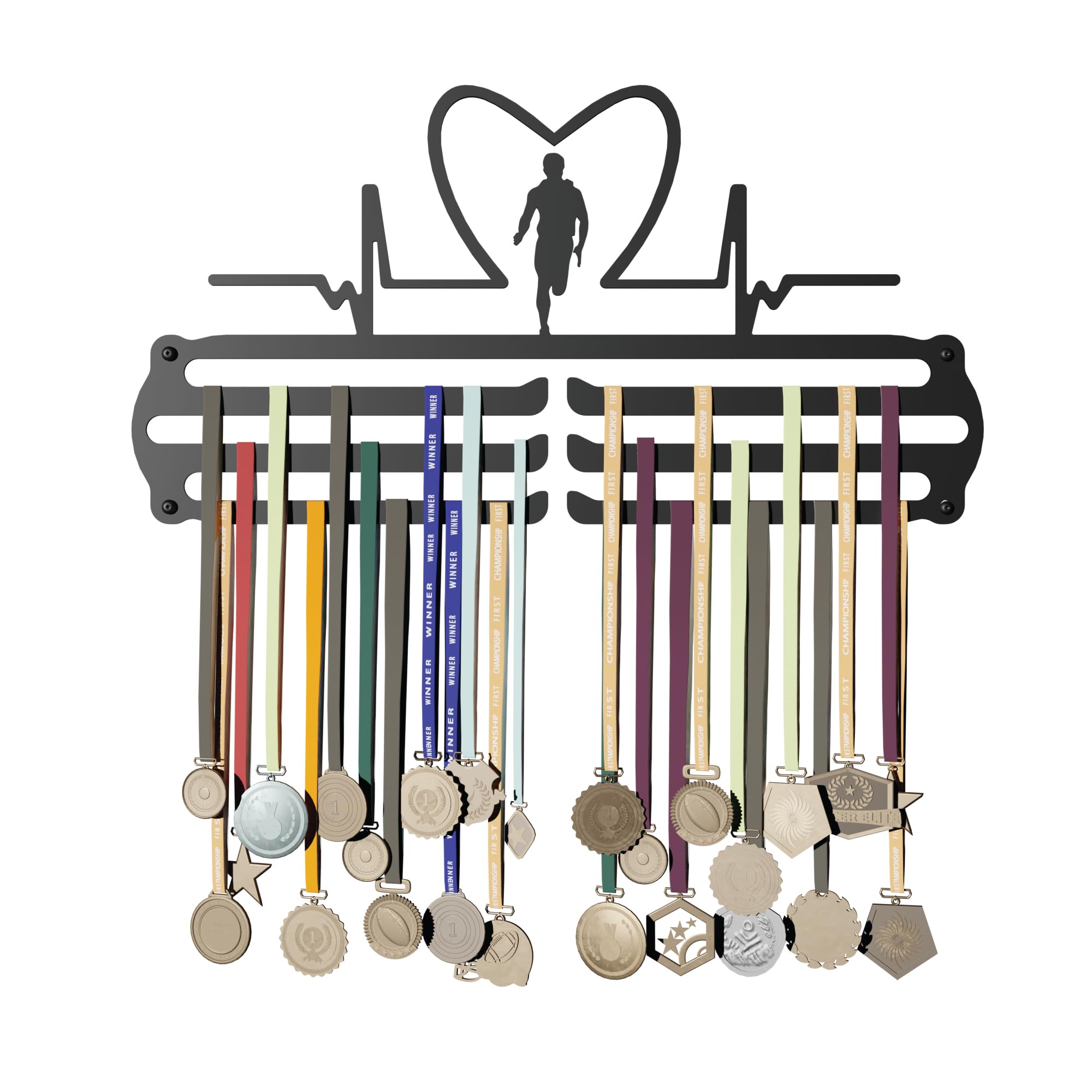 Glory Medal Hangers - Heart Rate Men Medal Holder - Large Metal Wall Display - Holds Up to 90 Medals - Black, Glossy Finish - Perfect for Kids and Athletes (B0D9MB6H2C) Amazon Price History, Amazon Price Tracker