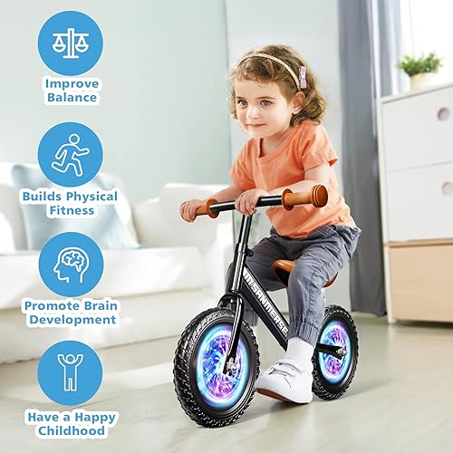 Miniatura 7 de Colorful Lighting - Bicicleta de equilibrio sin pedal de 12 pulgadas para niños, de 24 meses a 5 años de edad, bicicleta ligera de equilibrio