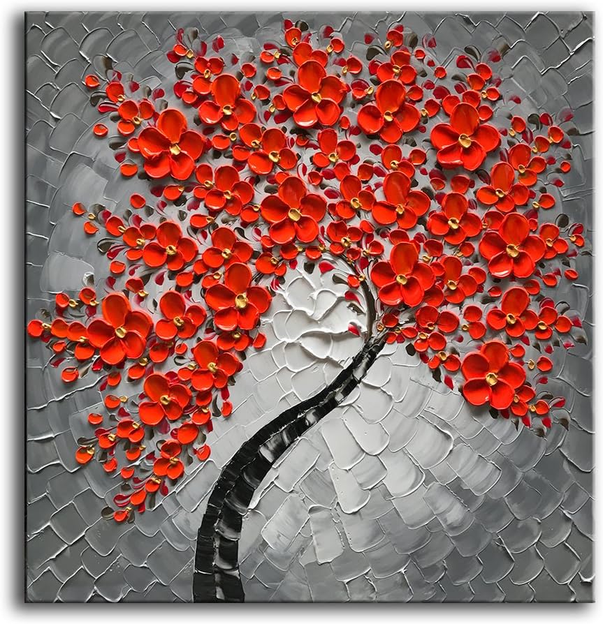 baccow 3030" Red Oil Paintings Wall Art, 3D Hand Painted Abstract Contemporary Art on Canvas Framed Wall Paintings Picture for Living Room Bedroom Dining Room Office Hallway Home Decoration Gifts