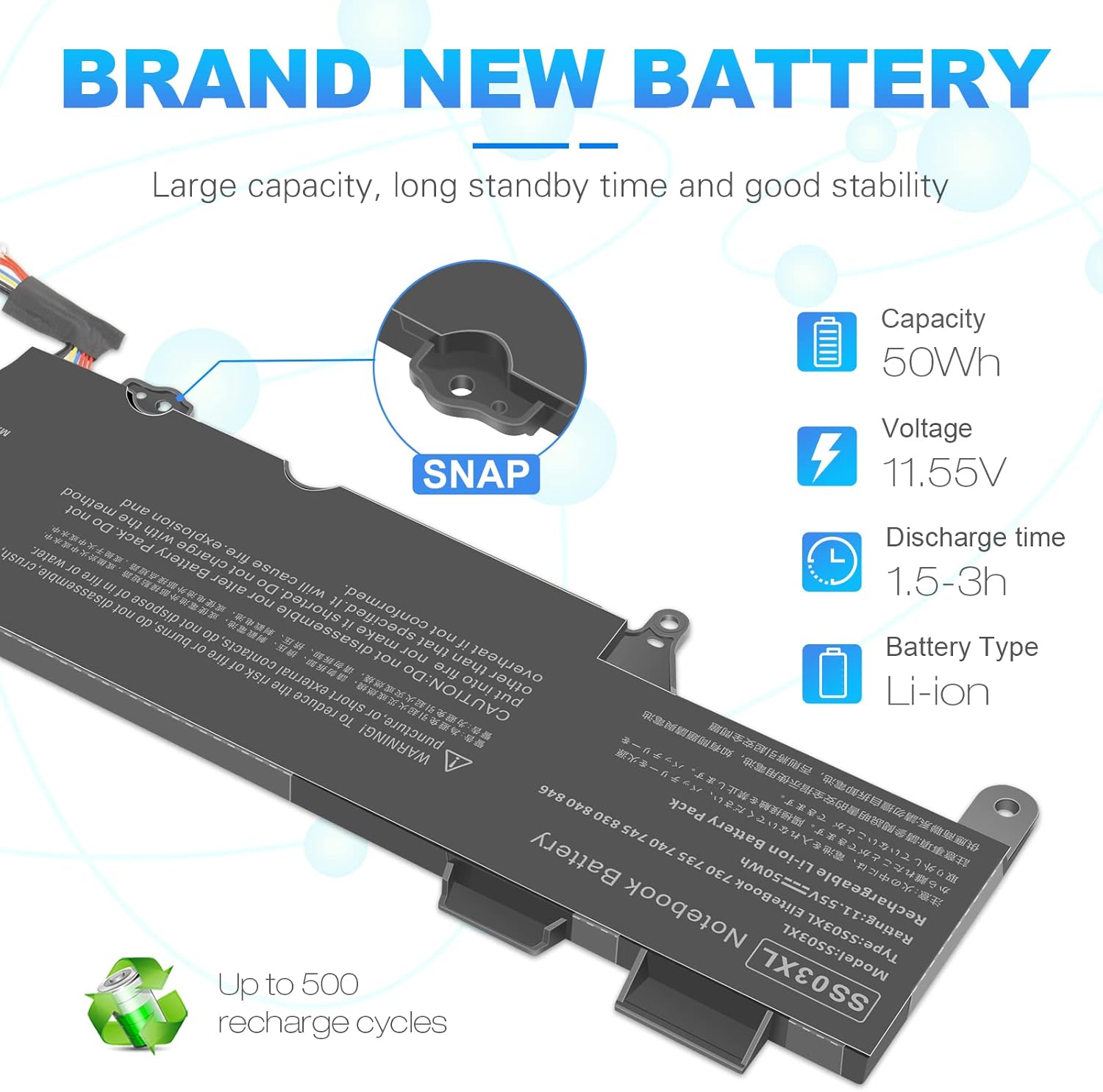 SS03XL 933321-855 Battery for HP EliteBook 735 745 830 840 G6 EliteBook 730 735 740 745 830 836 840 846 G5 ZBook 14U G5 G6 Series SS03050XL-PL 932823-171 HSN-113C-4 932823-421 HSN-112C HSTNN-IB8C
