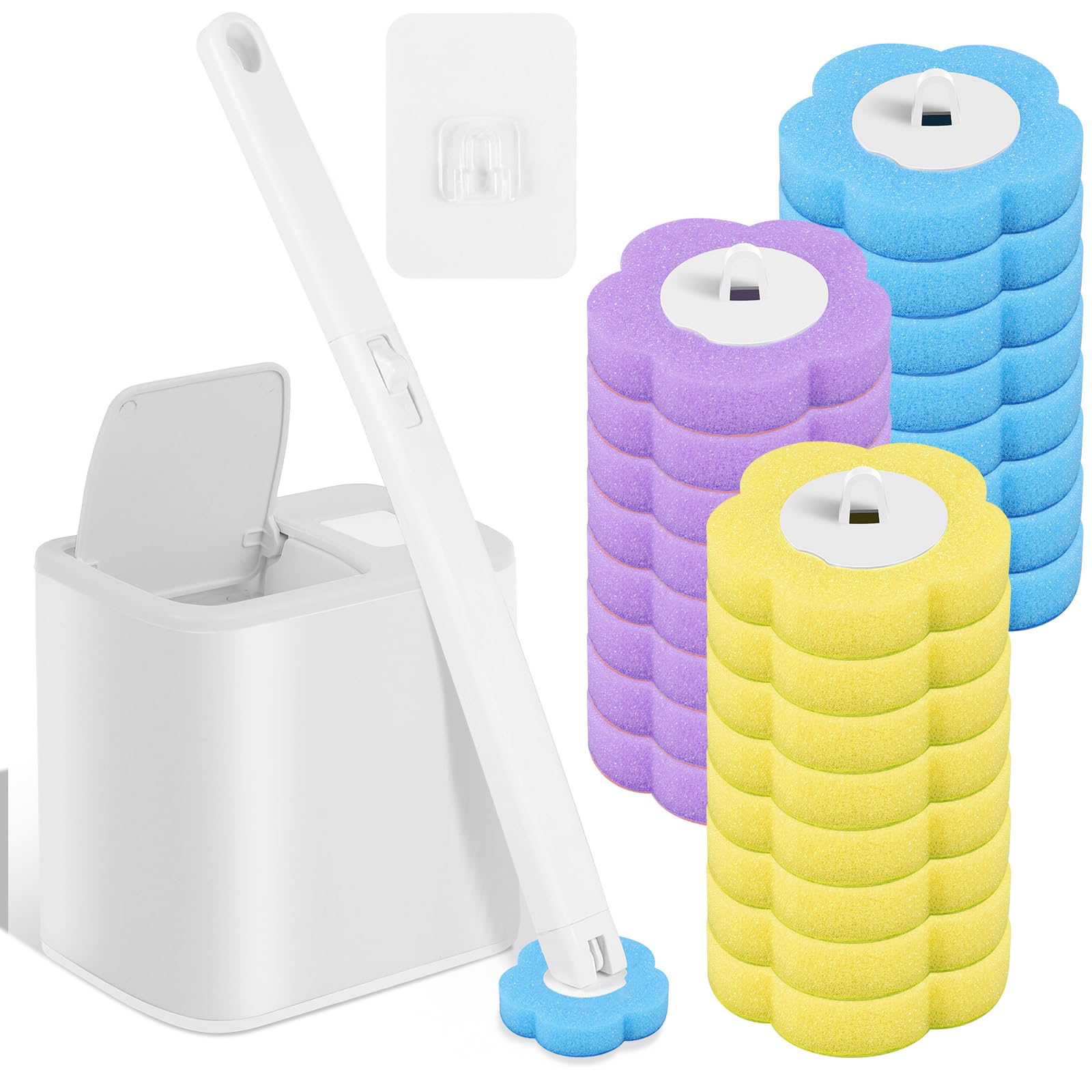 Toilet Wand Kit with 30 Refill Pads, Wall Mounted Toilet Brush with Replacement Heads & Holders, 360 Degree Cleaning Toilet Brush Pad Kit for Bathtub Sink Wash Basin (D)