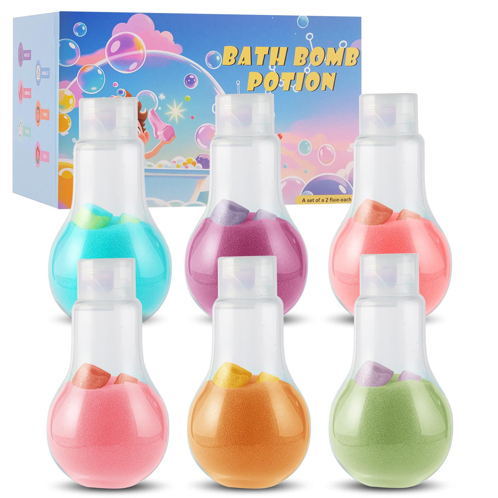 Bombes de Bain pour Enfants, Kit de Bombes de Bain Magic Potion Bottle, Bombes de Bain Moussantes Naturelles et Biologiques, Cadeau d'anniversaire et de Noël pour Filles et Garçons