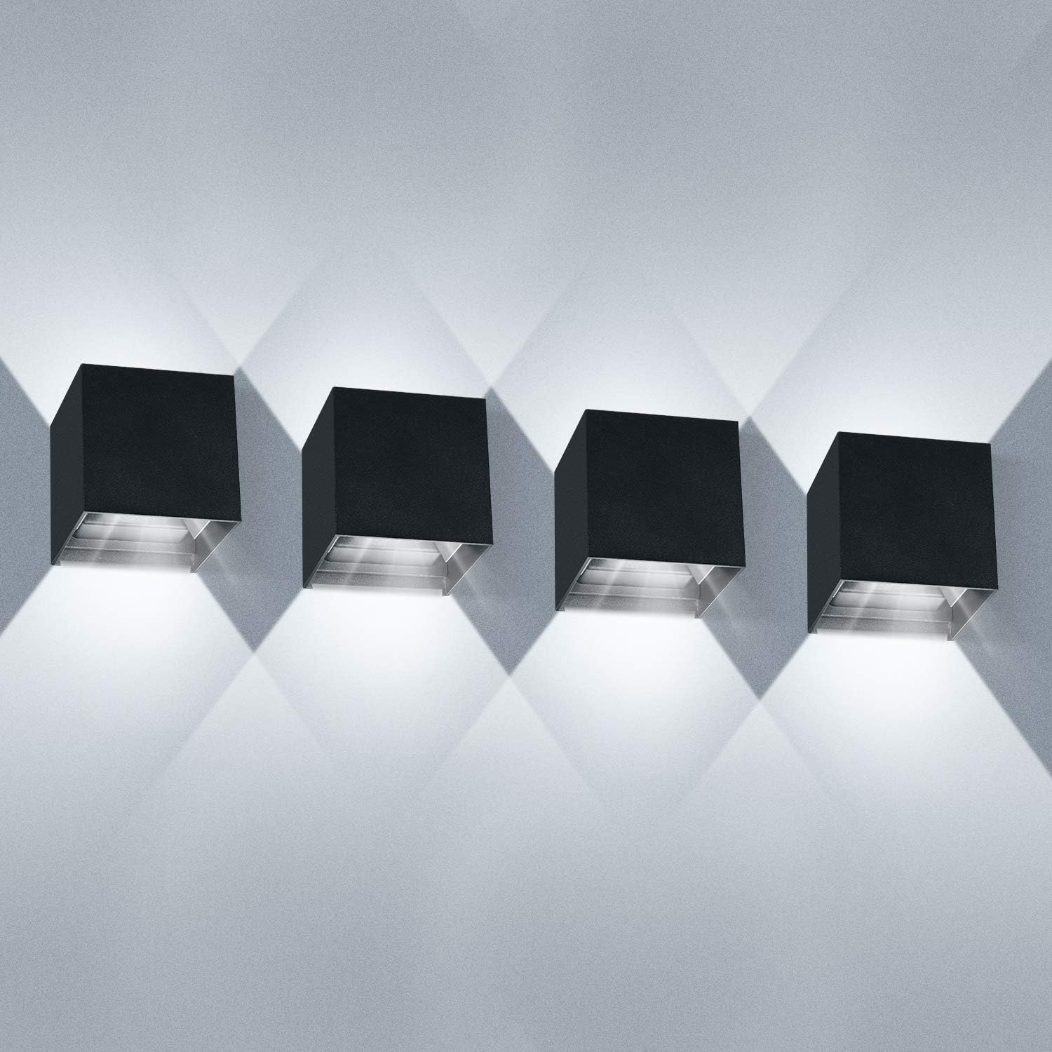LEDMO 4 Piezas Aplique Pared Interior/Exterior 12W 6000K Aplique de pared Ángulo de Haz Ajustable Aplique Pared LED Impermeable IP65