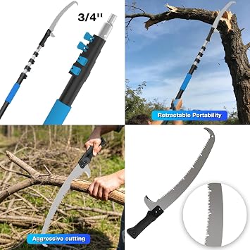 Manual Pole Saw for Tree Trimming, 26FT Telescoping Extension Pole Tree Pruner with 24 Blade, Hand Pole Saw for Cutting High Branches, Detachable Pruning Saw for Garden Yard Maintenance