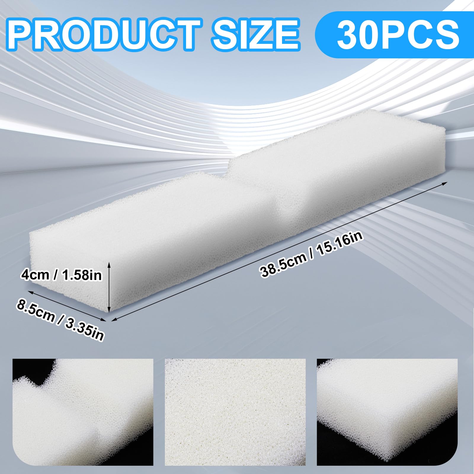 Ziliny 30 almohadillas de filtro de espuma para acuario, 30 ppi, almohadillas de filtro blancas de repuesto compatibles con filtros de cartucho Fluval Fx4, Fx5, Fx6