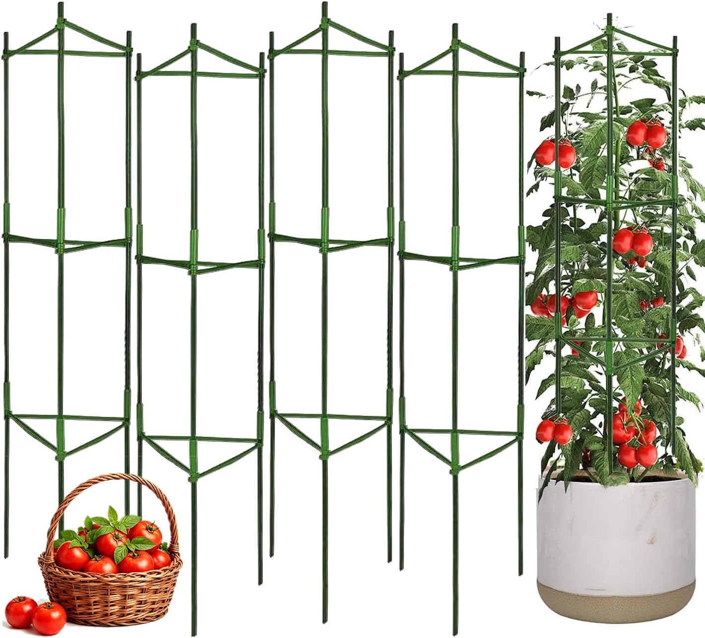 Moirsunt 4Pack Tomato Cage for Garden, 50.2Inch Multi-Functional Plant Support Stakes, Garden Stakes Tomato Trellis for Raised Garden Bed & Potted Plants, Tomato Cage Trellis for Climbing Plants