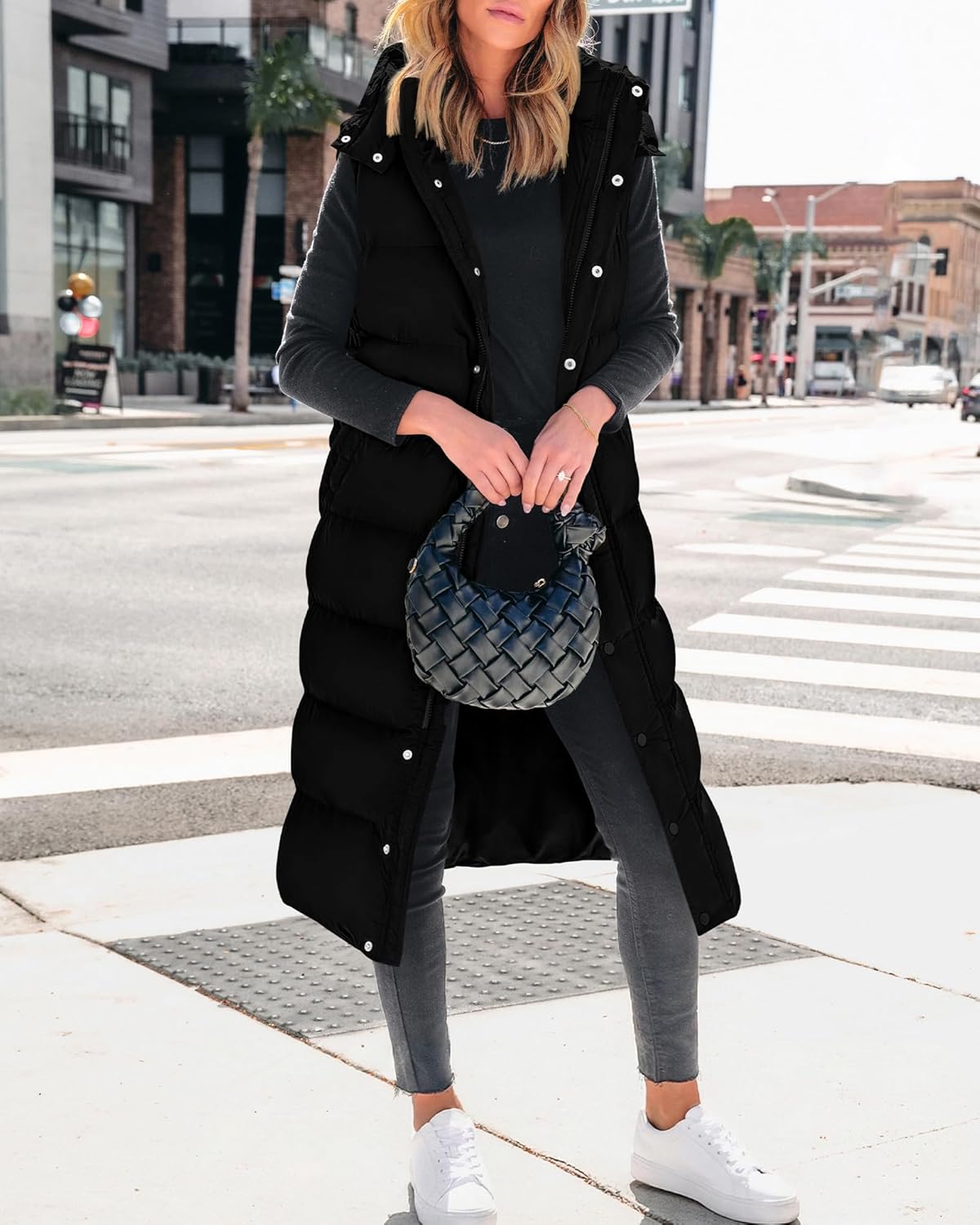 BTFBM Long Puffer Vest Women Quilted Hooded Button Down Zip Up Sleeveless Vests Outerwear Padded Jacket Fall Winter Coat - Image 8