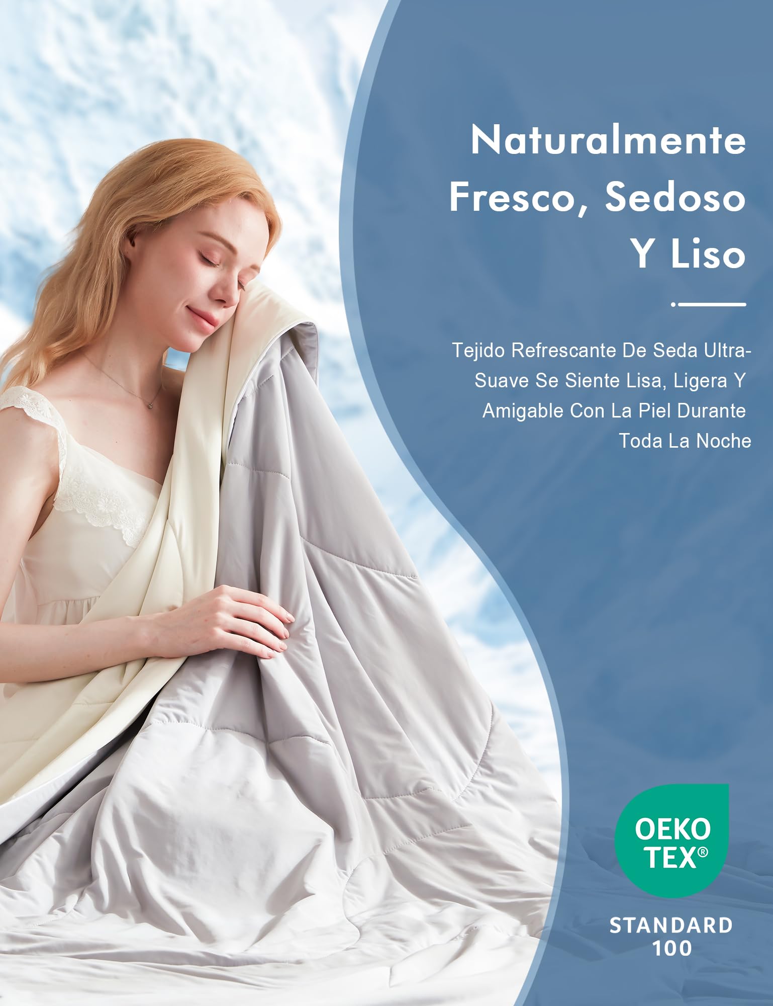 DWR Manta Refrescante 150x200cm, Relleno 100% Seda Salvaje, Q-MAX > 0,4,Manta de Enfriamiento Verano Doble Cara, Transpirable Suave, Antiestático, para Personas Que Duermen con Calor