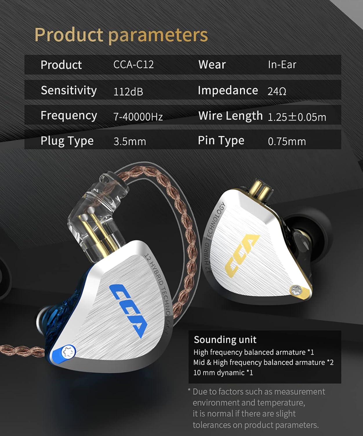 FEDAI CCA C12 Hybrid in-Ear Earphones, IEM 5BA+1DD in Ear Headphone,Zinc Alloy Shell+Resin Cavity Wired Earbuds in Ear Monitor with Detachable Cable CPin 0.75mm (with Mic, Blue) …