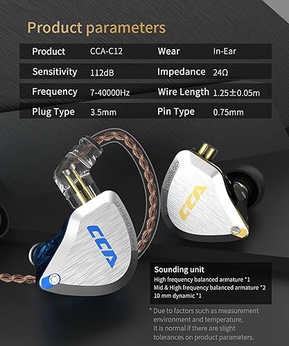 Miniatura 8 de CCA C12 - Auriculares híbridos intraurales, IEM 5BA+1DD en la oreja, carcasa de aleación de zinc + auriculares con cable de cavidad de resina con