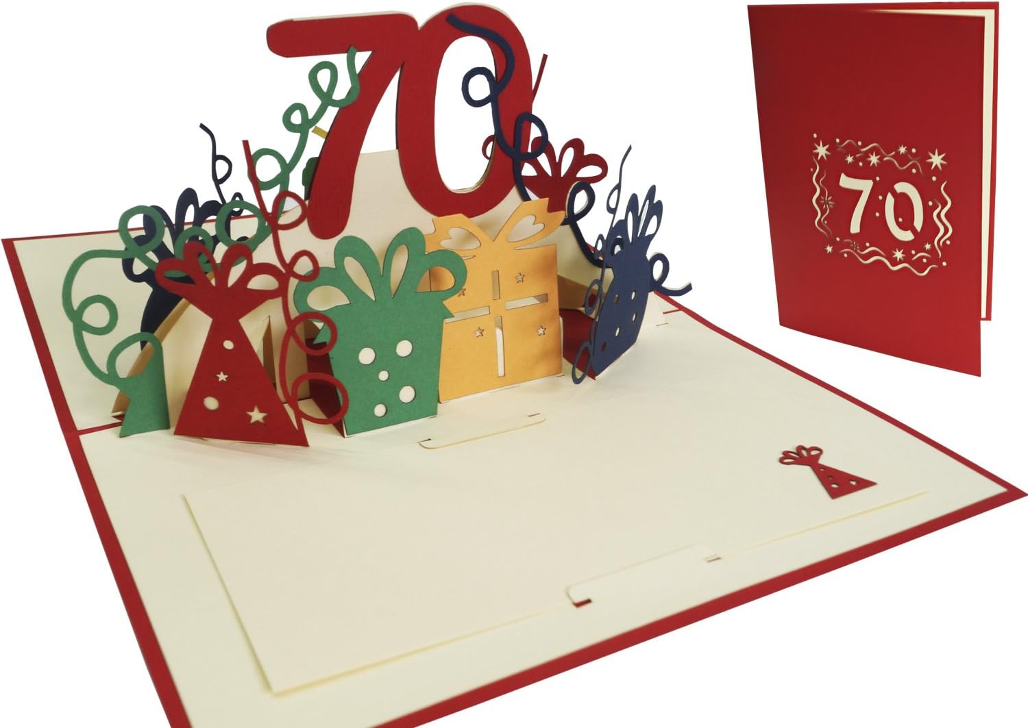 LIN - Pop Up 3D Greeting Card for a Birthday, 70th Birthday, handmade, red (#24)